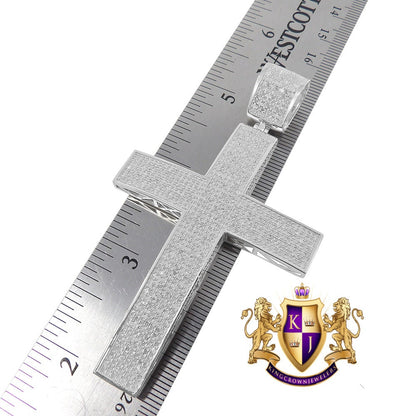 Real Genuine Diamond 2.43 Cwt. Big XL 3.25'' White Gold Over Holy Jesus Cross Pendent Charm