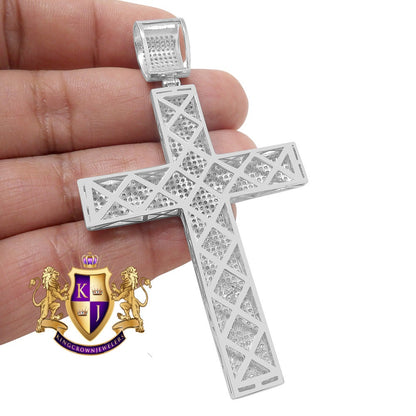 Real Genuine Diamond 2.43 Cwt. Big XL 3.25'' White Gold Over Holy Jesus Cross Pendent Charm