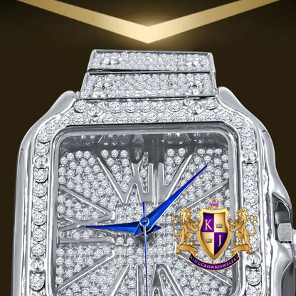 Men's White Gold Finish Simulated Diamond Water Resistance Steel Back Square Metal Band Watch