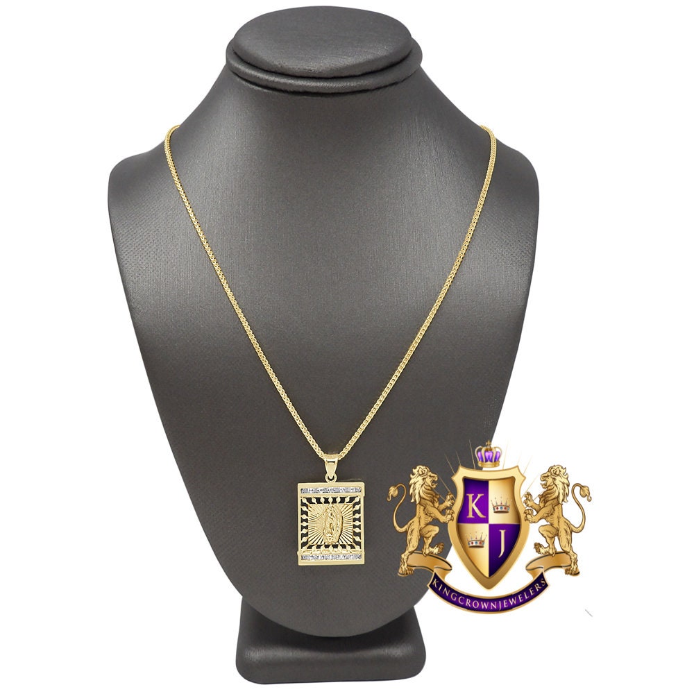 Men's 100% 10K Real Solid Yellow Gold Mother Mary Pendant Religious Pendent Frame Charm + Free Chain