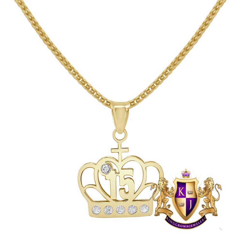 10K Real Yellow Gold Quinceañera 15 Años Mini Pendent 15th birthday Charm + Free Chain