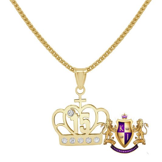 10K Real Yellow Gold Quinceañera 15 Años Mini Pendent 15th birthday Charm + Free Chain