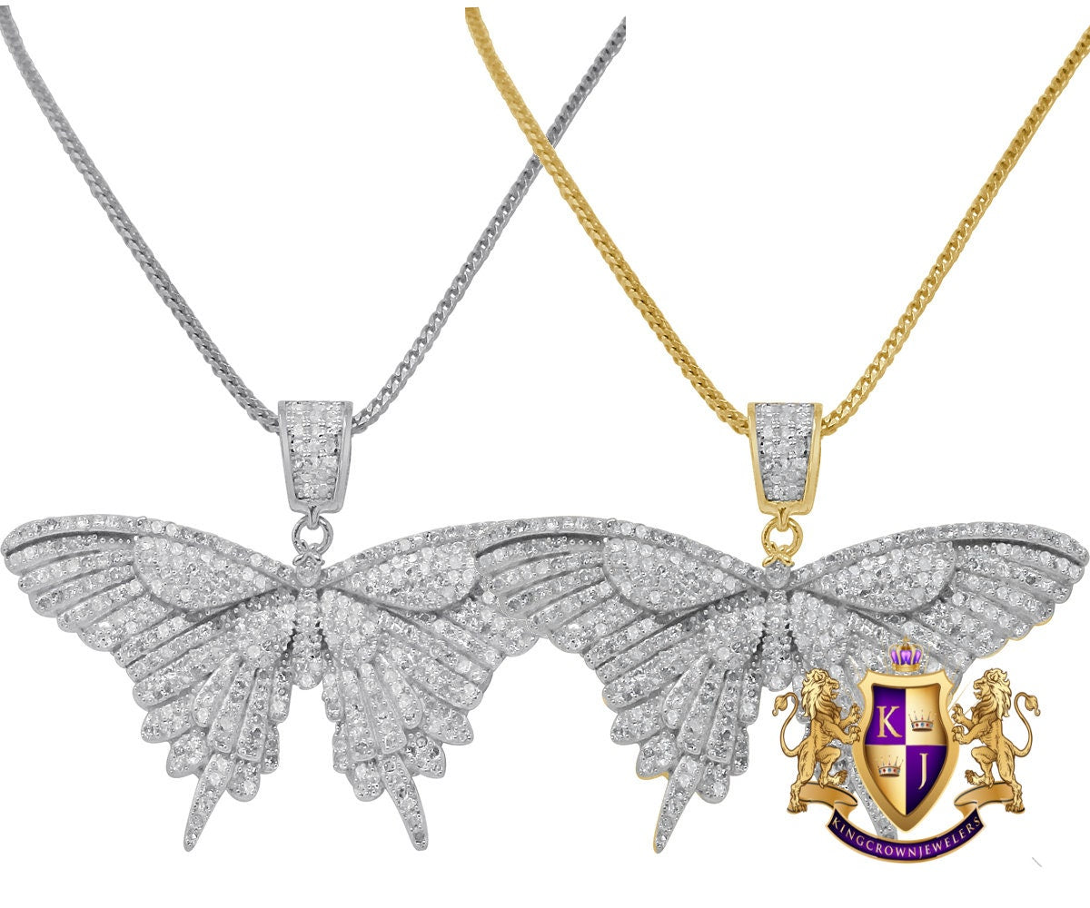 Real Genuine Authentic Diamond 1.50 Cwt. Butterfly Pendent 10K Gold Finish Charm Chain Set