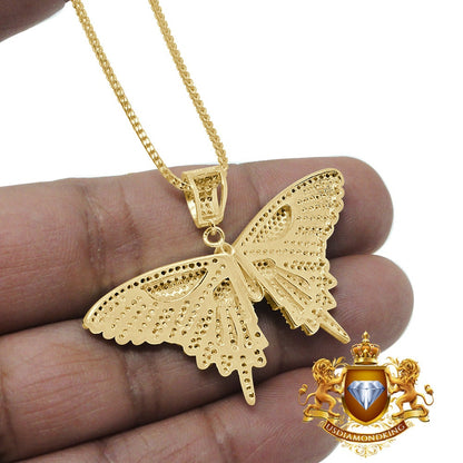 Real Genuine Authentic Diamond 1.50 Cwt. Butterfly Pendent 10K Gold Finish Charm Chain Set