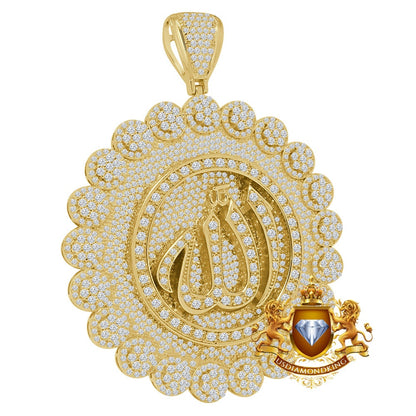 Real Genuine Sterling Silver Custom Piece Jumbo 3.75'' Simulated Diamond Allah God Muslim Arabic Islamic Pendant Charm Medallion 88+ Grams