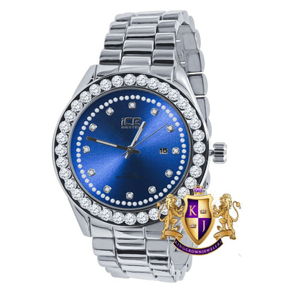 Solitaire Men's 18K Gold Finish Simulated Diamond Solid Stainless Steel Back Presidential Watch 44mm