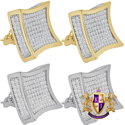 14K Gold Over Simulated Diamond Square 14 mm Screw Back 3D Stud Earrings Unisex