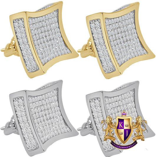 14K Gold Over Simulated Diamond Square 14 mm Screw Back 3D Stud Earrings Unisex