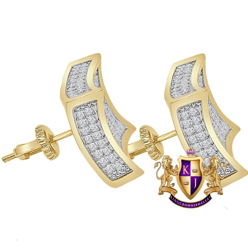 14K Gold Over Simulated Diamond Square 10 mm Screw Back 3D Stud Earrings Unisex