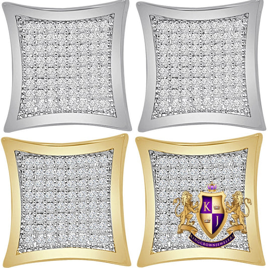 14K Gold Over Simulated Diamond Square 10 mm Screw Back 3D Stud Earrings Unisex