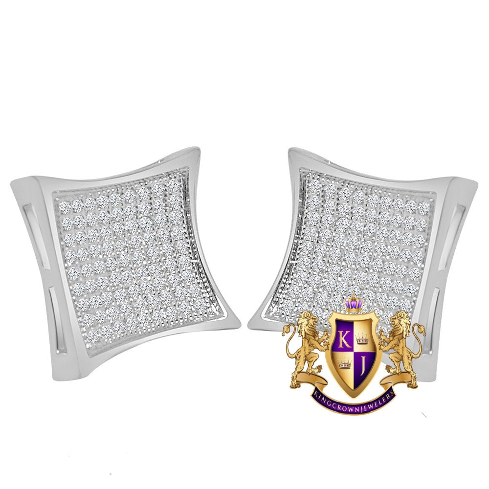 Unisex 14K Gold White Gold Finish Simulated Diamond Square 18 mm Screw Back Stud Earrings
