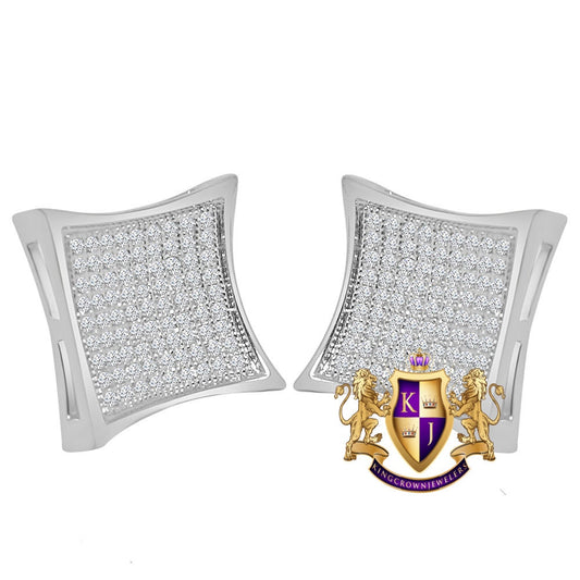 Unisex 14K Gold White Gold Finish Simulated Diamond Square 18 mm Screw Back Stud Earrings