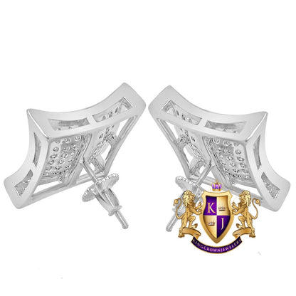 Unisex 14K Gold White Gold Finish Simulated Diamond Square 18 mm Screw Back Stud Earrings