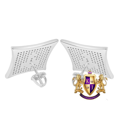 14K Gold White Gold Finish Simulated Diamond Masonic Freemason Square 18 mm Screw Back Stud Earrings
