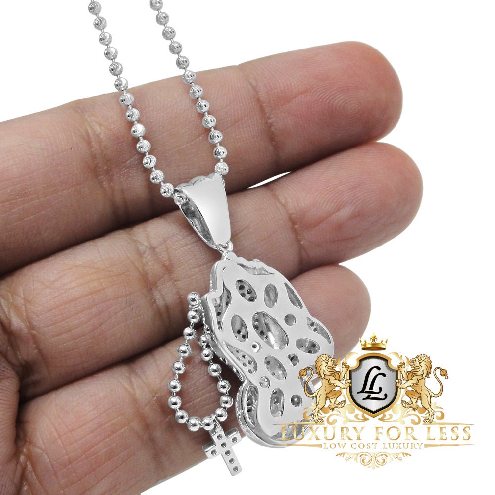 Real Genuine Authentic Italian Sterling Silver 14K Gold Finish Praying Hands Cross Pendant 1.50 Cwt. Simulated Diamond Mini Charm Chain Set