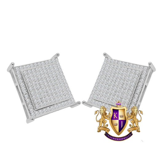 Unisex 14K White Gold Finish Simulated Diamond Square 17 mm Screw Back Stud Earrings