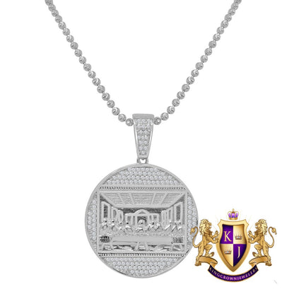 Pure Italian Sterling Silver Last Supper Jesus Pendent Simulated Diamond Religious Round Charm Chain Set