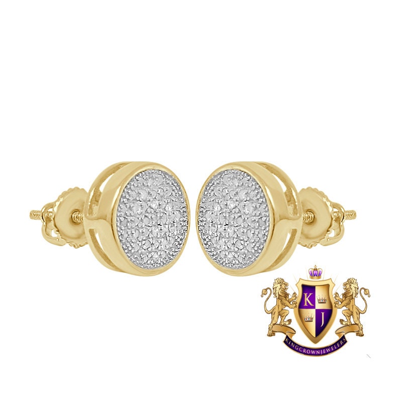 Real Genuine Diamond 0.20 Cwt. 10K Gold Finish Round Small 8 mm Screw Back Stud Earrings Unisex
