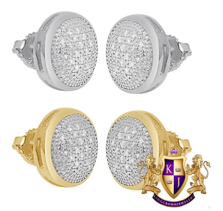 Genuine Authentic Real Diamond 0.20 Cwt. 10K Gold Finish Round Small 8 mm Screw Back Stud Earrings Unisex