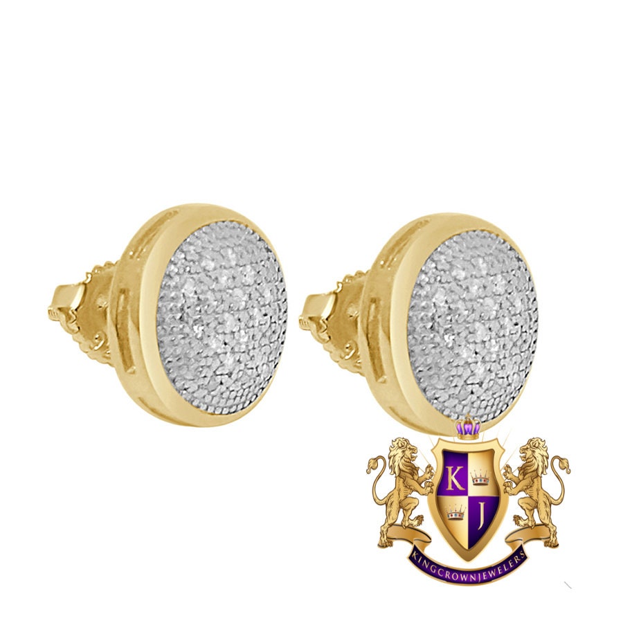 Genuine Authentic Real Diamond 0.20 Cwt. 10K Gold Finish Round Small 8 mm Screw Back Stud Earrings Unisex
