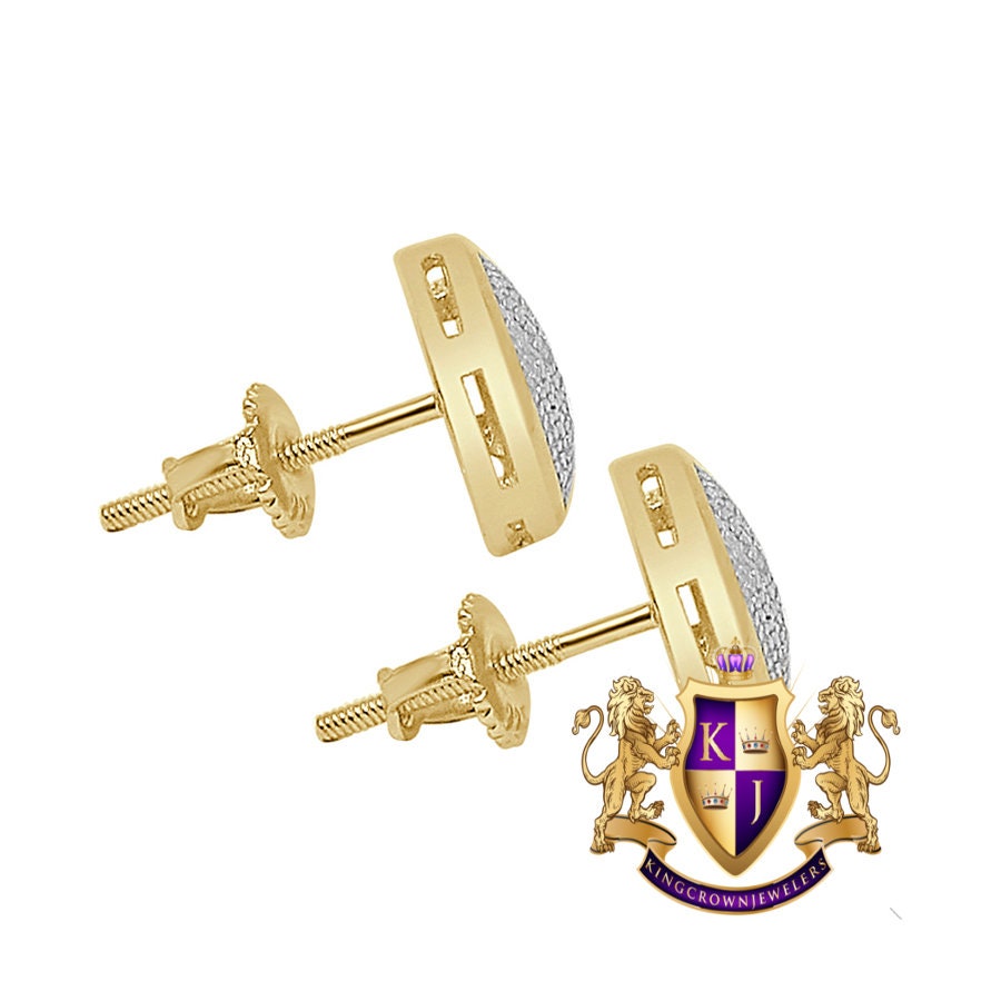 Genuine Authentic Real Diamond 0.20 Cwt. 10K Gold Finish Round Small 8 mm Screw Back Stud Earrings Unisex