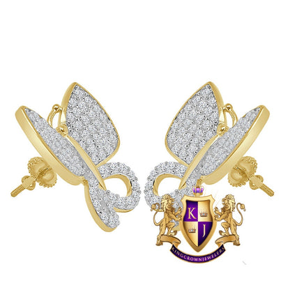Real Silver 14K Gold Over Simulated Diamond Butterfly 16 mm Screw Back 3D Stud Earrings Unisex