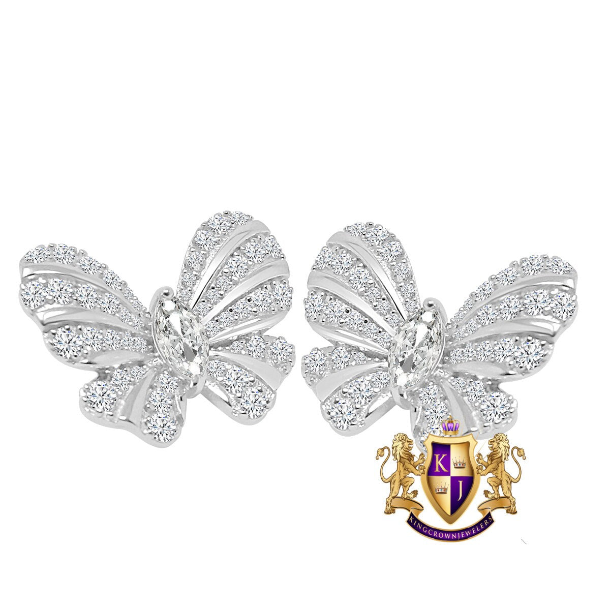 Genuine Real Sterling Silver 14K Gold Over Simulated Diamond Butterfly Shape 20 mm Screw Back 3D Stud Earrings Unisex