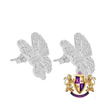 Genuine Real Sterling Silver 14K Gold Over Simulated Diamond Butterfly Shape 20 mm Screw Back 3D Stud Earrings Unisex