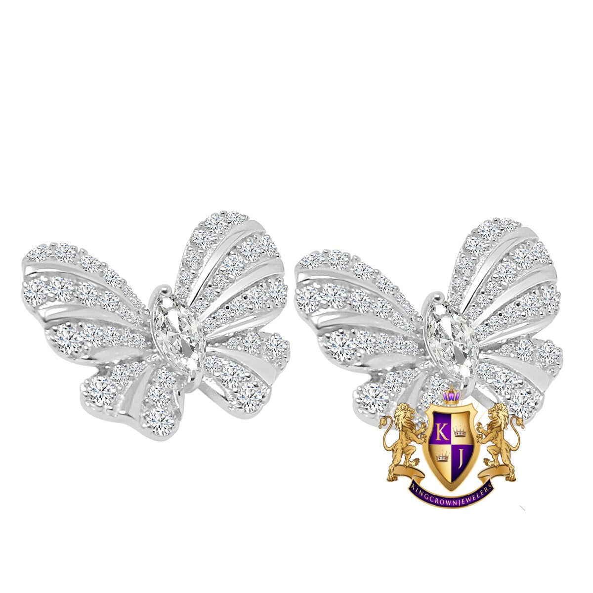 Genuine Real Sterling Silver 14K Gold Over Simulated Diamond Butterfly Shape 20 mm Screw Back 3D Stud Earrings Unisex
