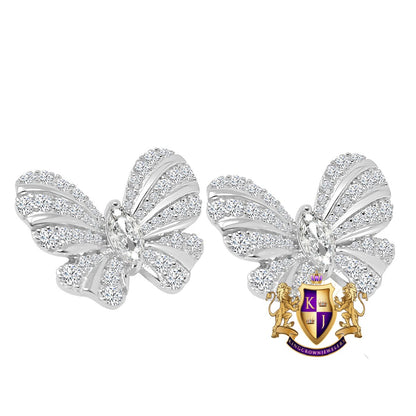 Genuine Real Sterling Silver 14K Gold Over Simulated Diamond Butterfly Shape 20 mm Screw Back 3D Stud Earrings Unisex