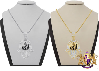 Genuine Sterling Silver 14K Gold Finish Simulated Diamond Hamsa Hand Allah Religious Charm Mini Pendent + Free Chain