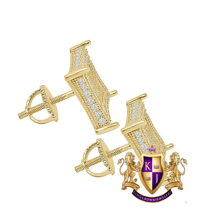 Men's Ladies 14k Gold Finish Italian Sterling Silver Designer Kite Silver Stud Earrings 10mm