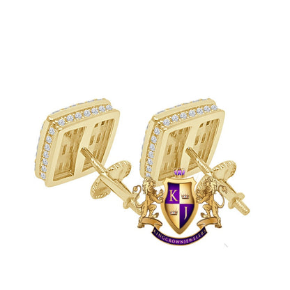 14K Gold Tone Baguette Icy Square Prong .925 Sterling Silver Screw Back Earrings Unisex 10mm