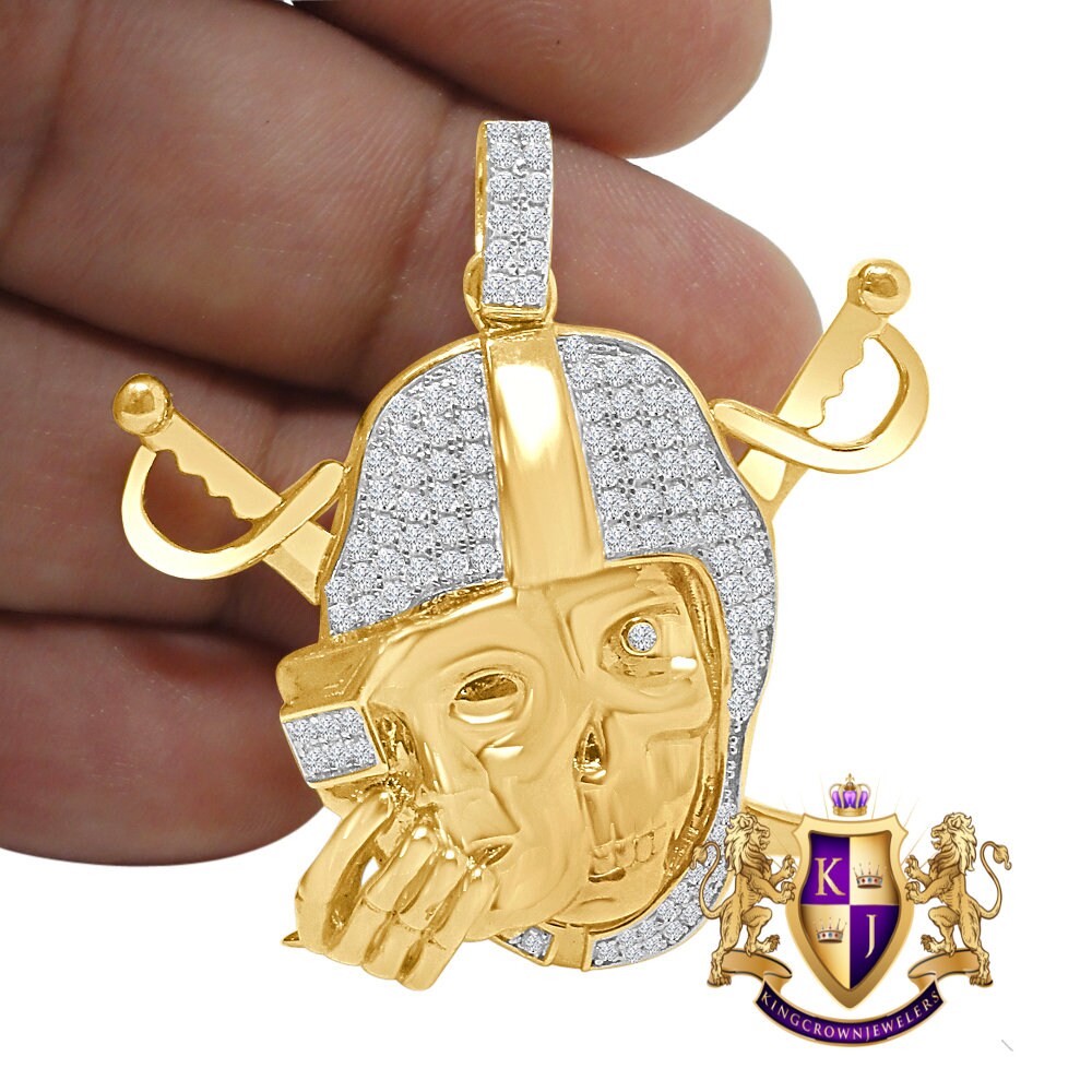 Real Genuine Sterling Silver 25+ Grams Simulated Diamond 14K Gold Over Oakland Raiders Men's Custom Collectable Charm Sports Pendant 1.80"