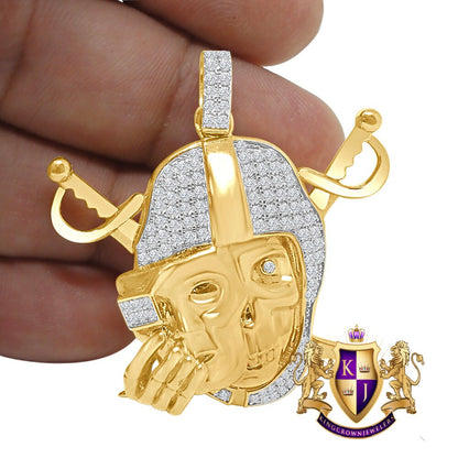 Real Genuine Sterling Silver 25+ Grams Simulated Diamond 14K Gold Over Oakland Raiders Men's Custom Collectable Charm Sports Pendant 1.80"