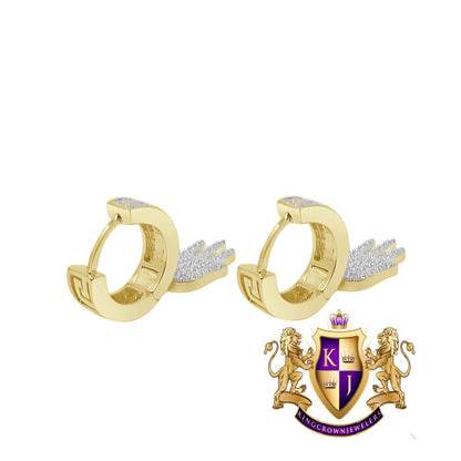 Baguette Pure Italian Sterling Silver 14K Gold Over Simulated Diamond Hamsa Hand Hoop Stud Earrings Unisex