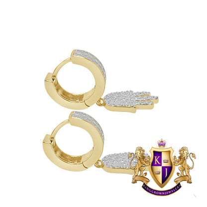 Baguette Pure Italian Sterling Silver 14K Gold Over Simulated Diamond Hamsa Hand Hoop Stud Earrings Unisex