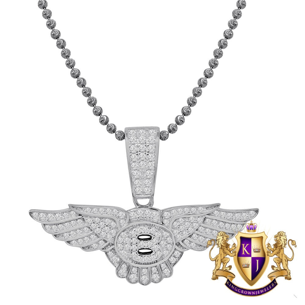 Real Sterling Silver 14K Gold Over Simulated Diamond Flying B Luxury Car Pendent Charm Chain Set