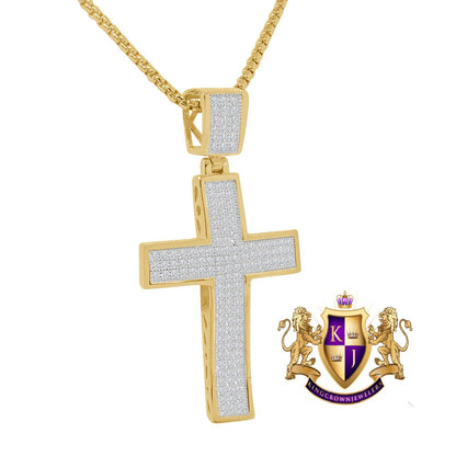 Authentic Iralian Sterling Silver 14K Gold Over Simulated Diamond Jesus Cross Custom Pendent Charm + Free Chain