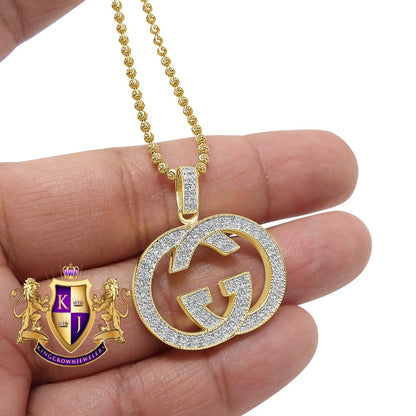 Real Genuine Diamond 10K Gold Over Custom Piece Interlock G Charm Pendent + Chain Unisex