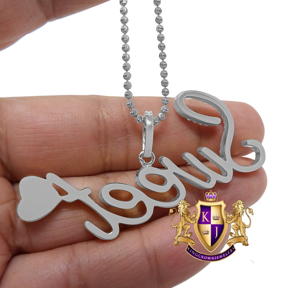 14K White Gold On Genuine Sterling Silver Simulated Diamond "SWEET HEART" Custom Pendent Love Charm Chain Set