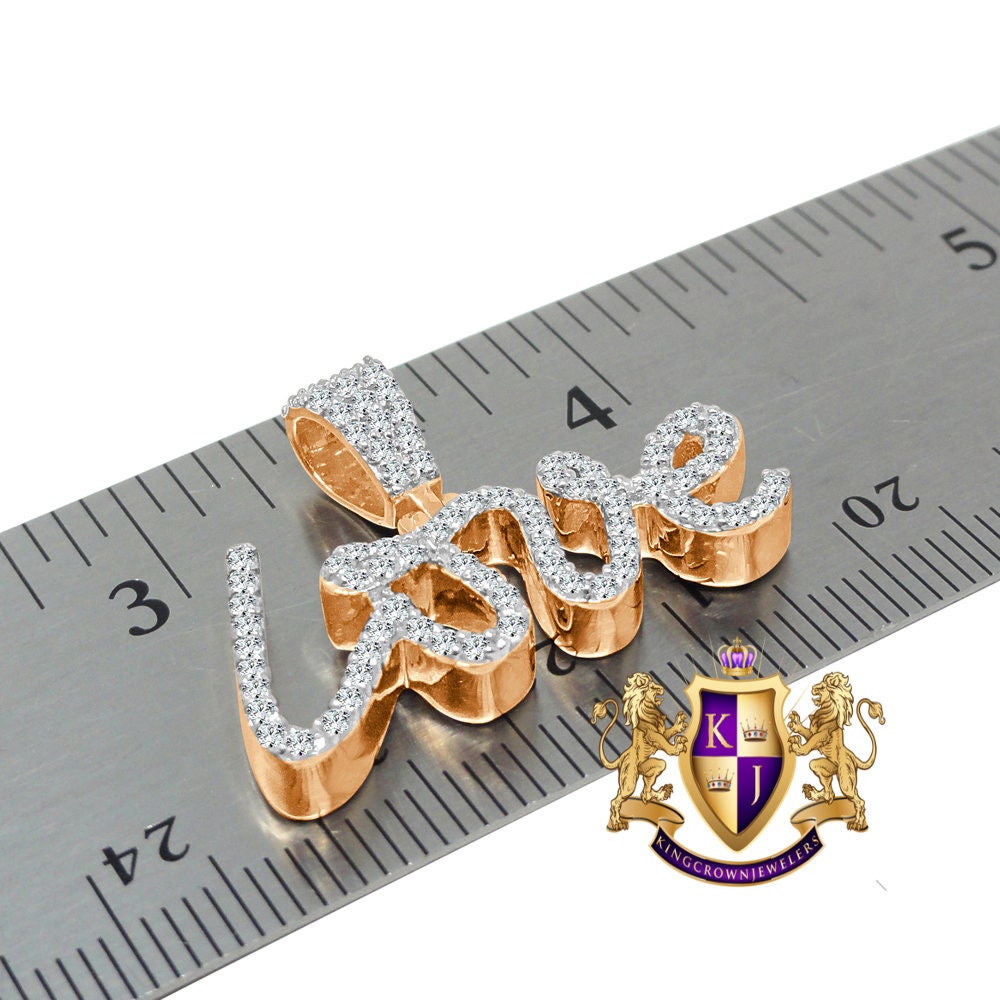 14K Rose Gold Over Real Sterling Silver Simulated Diamond "love" Script Pendent Charm Chain Set