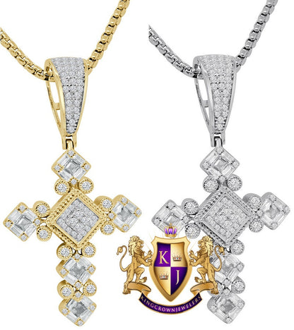 Authentic Genuine Sterling Silver Baguette/Round Cut Simulated Diamond Designer Jesus Cross Pendent Charm