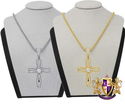 Pure Italian Sterling Silver Round Cut Simulated Diamond Designer Jesus Cross Pendent Charm + Free Chain