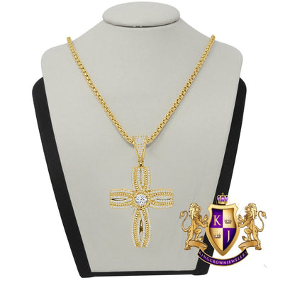Pure Italian Sterling Silver Round Cut Simulated Diamond Designer Jesus Cross Pendent Charm + Free Chain