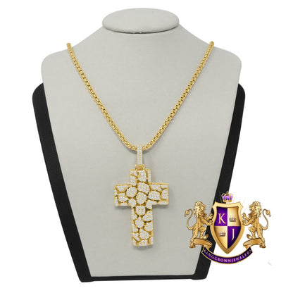 Men's Ladies Sterling Silver Simulated Diamond Designer Jesus Cross Mini Pendent Charm + Free Chain