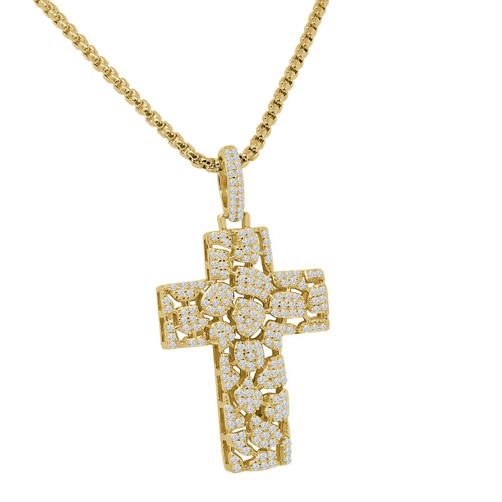 Men's Ladies Sterling Silver Simulated Diamond Designer Jesus Cross Mini Pendent Charm + Free Chain