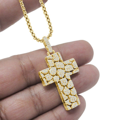 Men's Ladies Sterling Silver Simulated Diamond Designer Jesus Cross Mini Pendent Charm + Free Chain