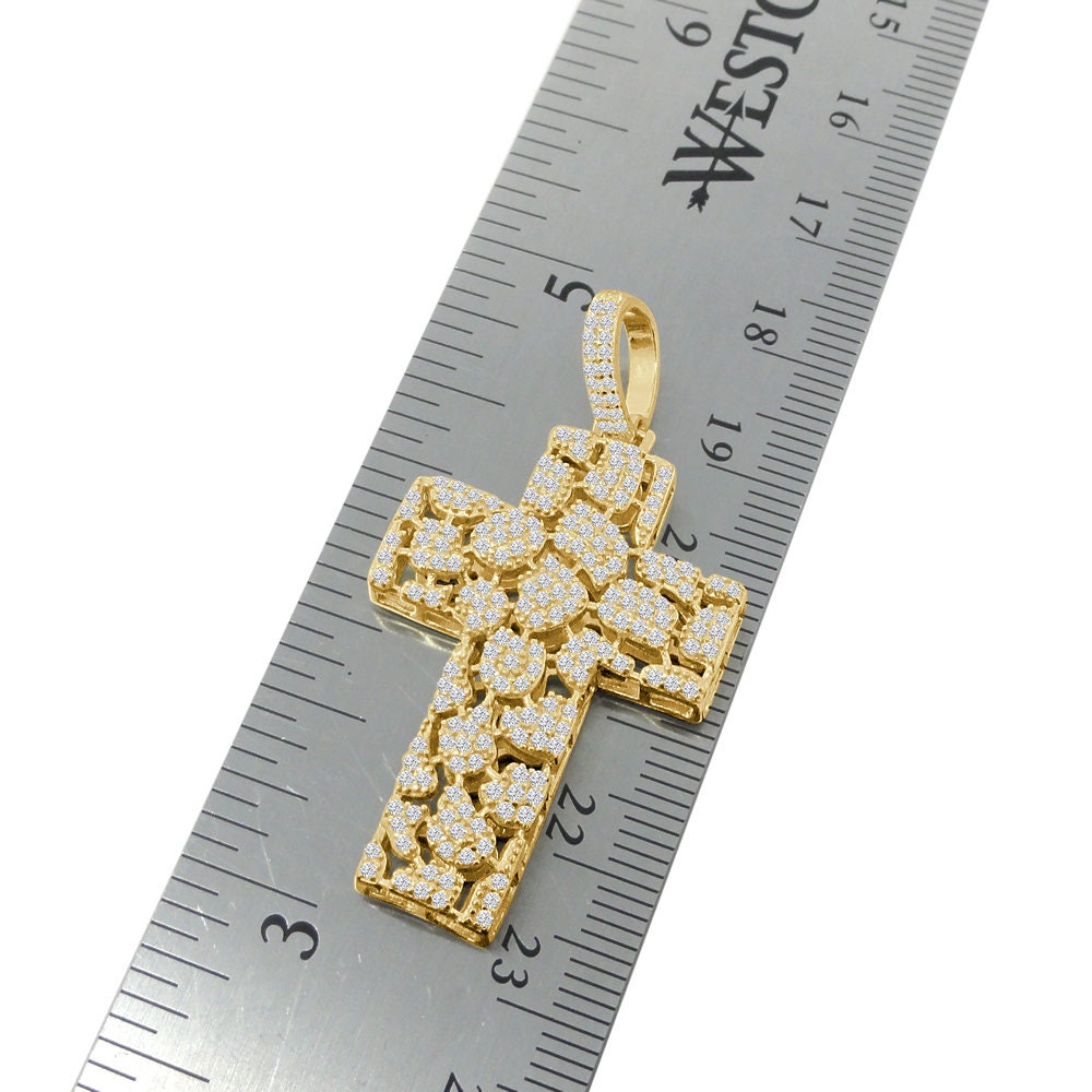 Men's Ladies Sterling Silver Simulated Diamond Designer Jesus Cross Mini Pendent Charm + Free Chain