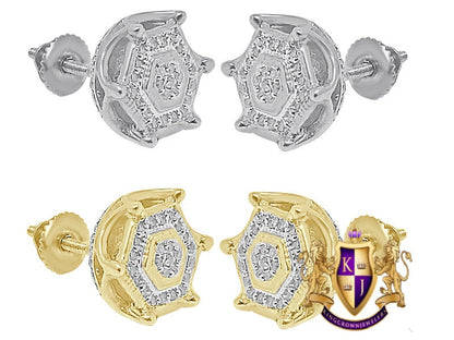 Unisex Real Genuine Diamond 0.20 Cwt. 10K Gold Finish Round Small 10 mm Screw Back Stud Earrings